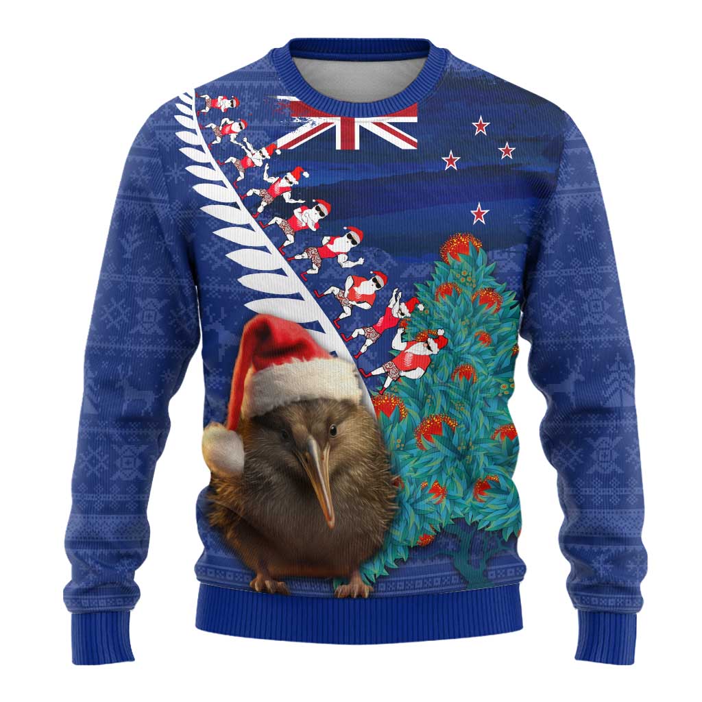 New Zealand Christmas Ugly Christmas Sweater Kiwi Bird Santa and Silver Fern Funny Haka Dance LT03 - Polynesian Pride