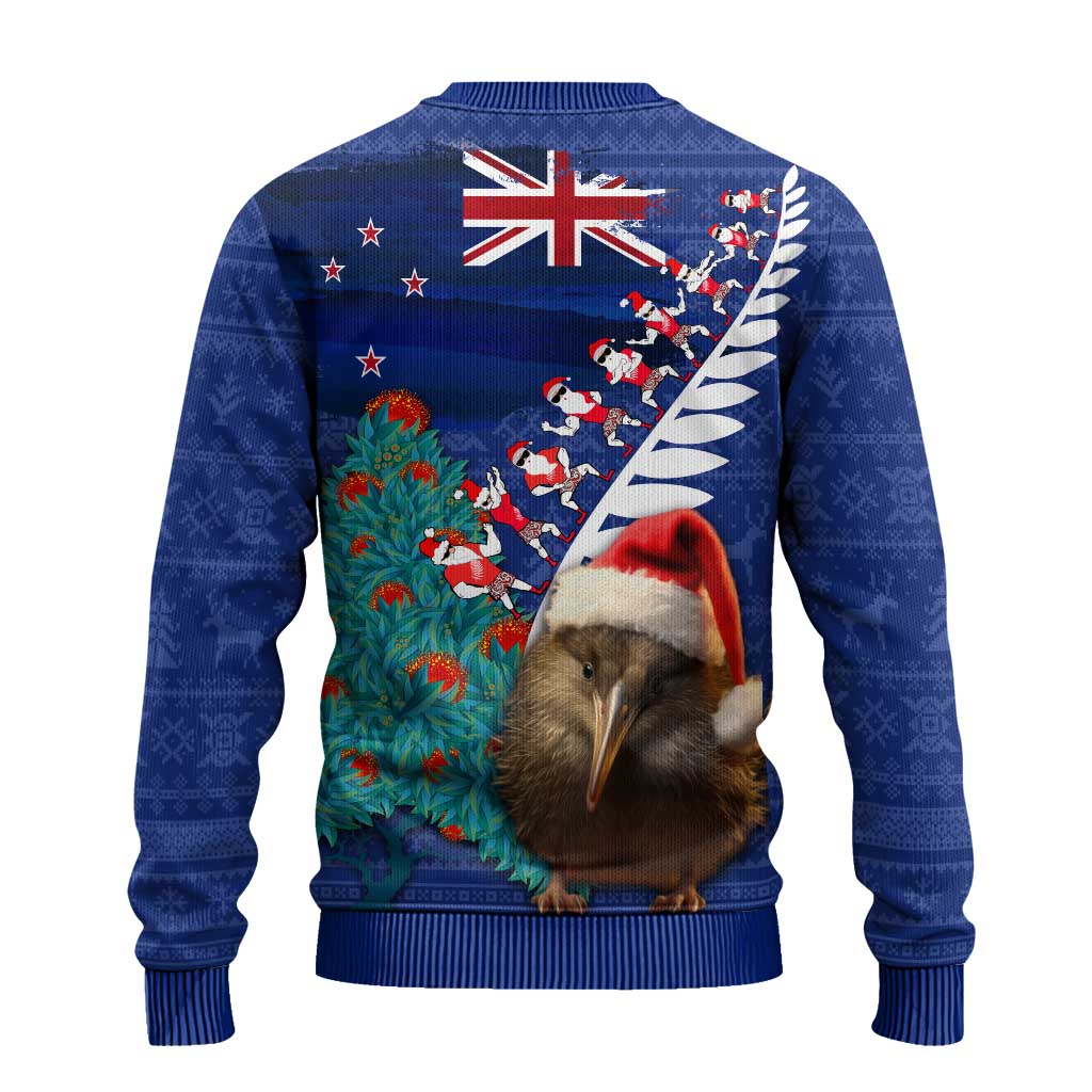 New Zealand Christmas Ugly Christmas Sweater Kiwi Bird Santa and Silver Fern Funny Haka Dance LT03 - Polynesian Pride