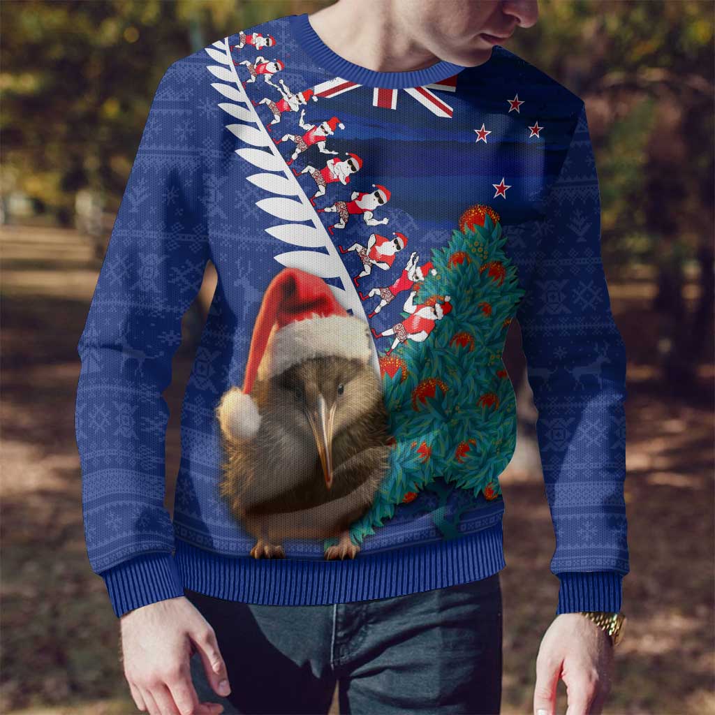 New Zealand Christmas Ugly Christmas Sweater Kiwi Bird Santa and Silver Fern Funny Haka Dance LT03 - Polynesian Pride