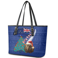 New Zealand Christmas Leather Tote Bag Kiwi Bird Santa and Silver Fern Funny Haka Dance LT03 - Polynesian Pride
