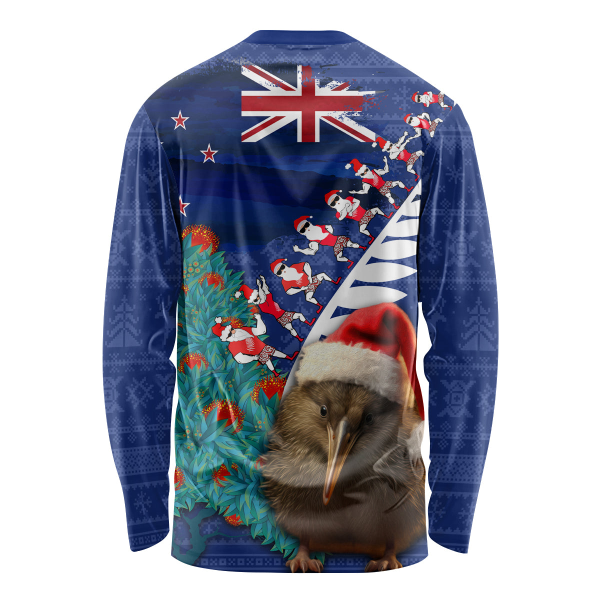 New Zealand Christmas Long Sleeve Shirt Kiwi Bird Santa and Silver Fern Funny Haka Dance LT03 - Polynesian Pride