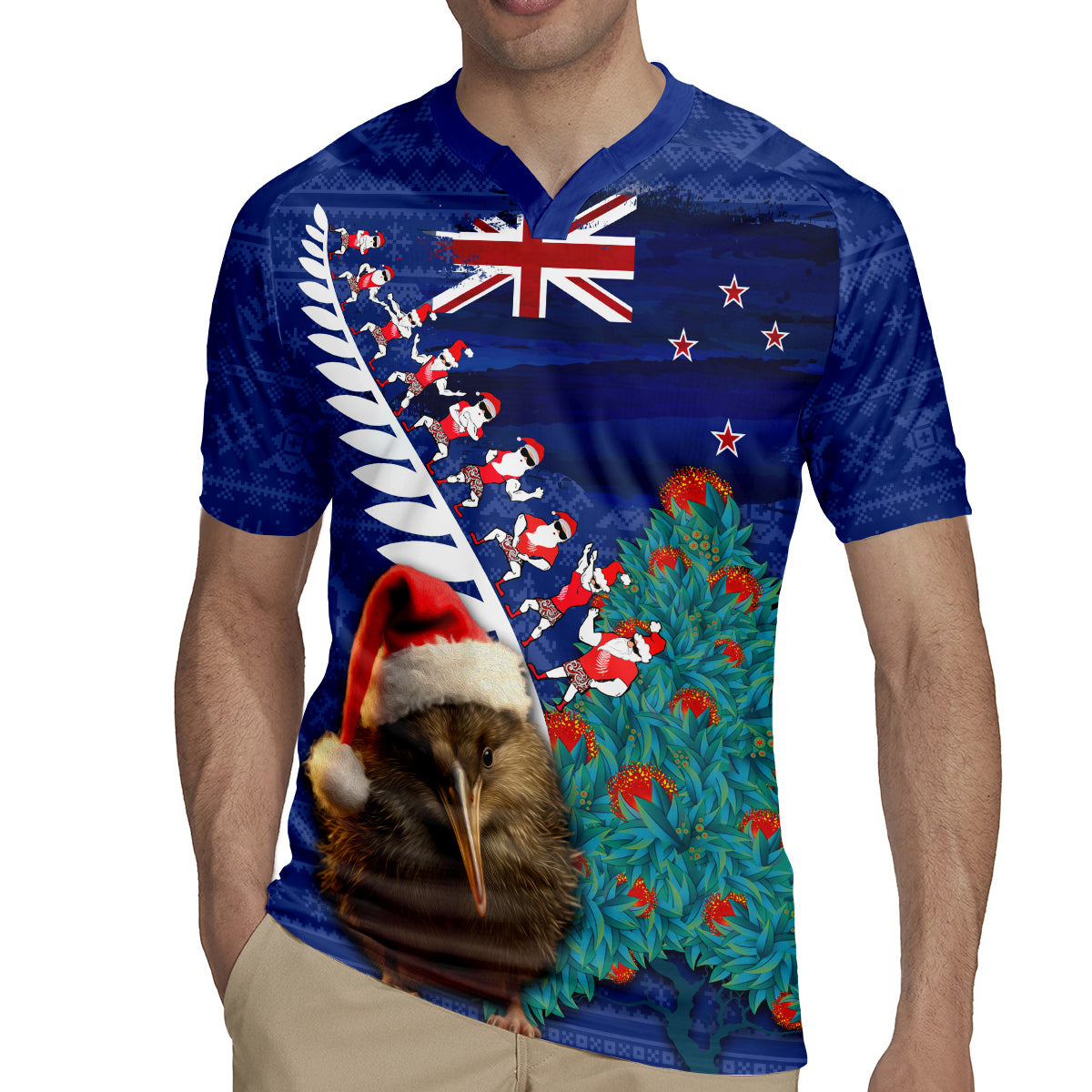 New Zealand Christmas Rugby Jersey Kiwi Bird Santa and Silver Fern Funny Haka Dance LT03 - Polynesian Pride