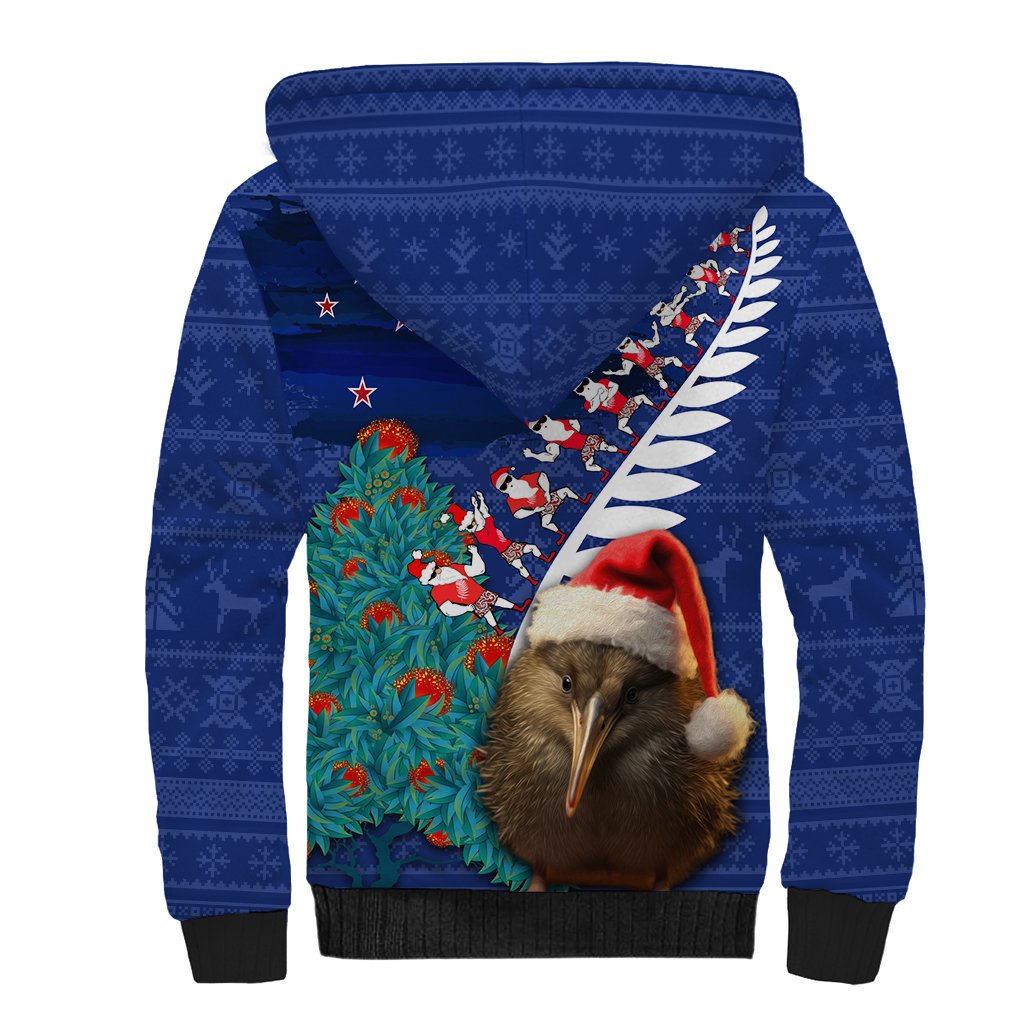 New Zealand Christmas Sherpa Hoodie Kiwi Bird Santa and Silver Fern Funny Haka Dance LT03 - Polynesian Pride