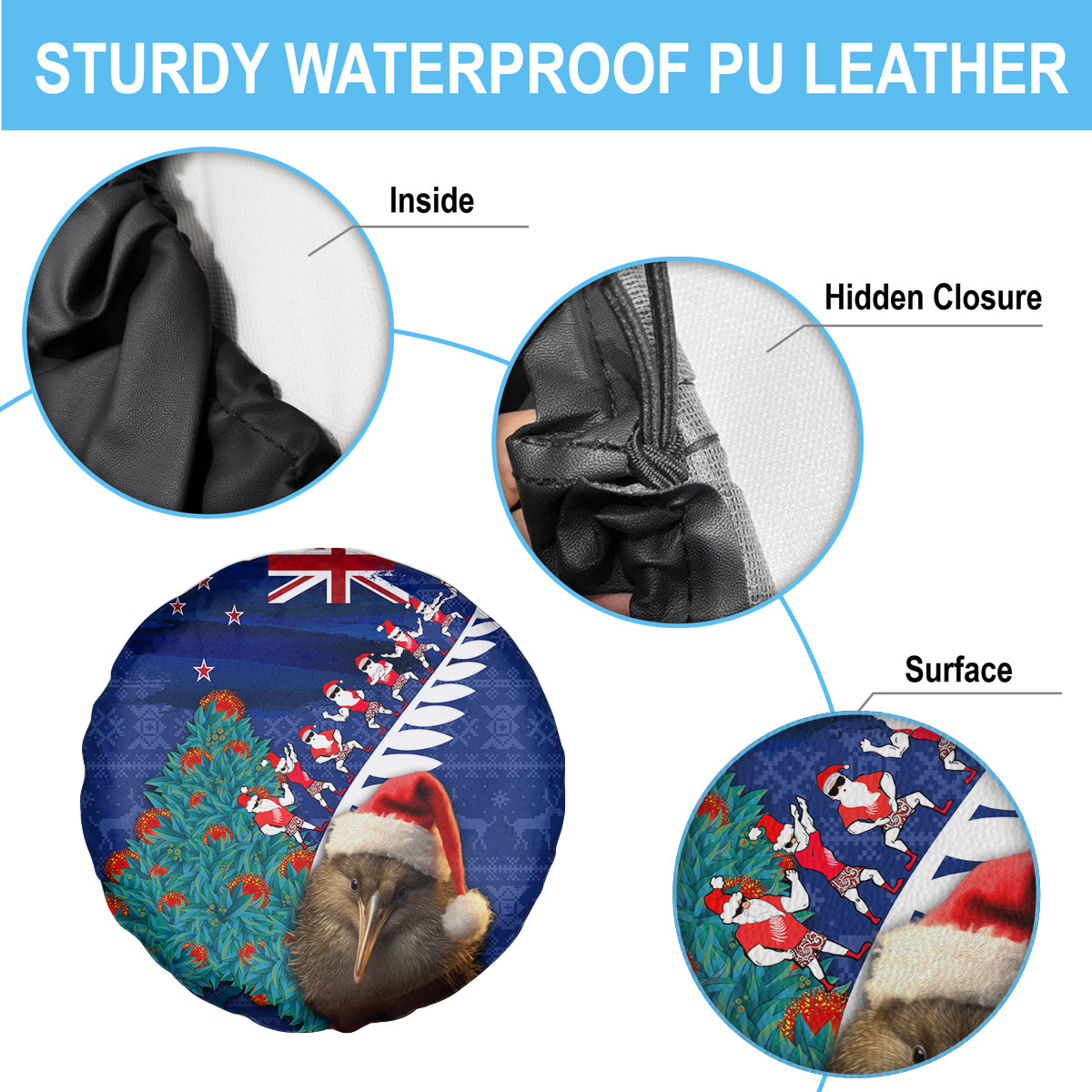 New Zealand Christmas Spare Tire Cover Kiwi Bird Santa and Silver Fern Funny Haka Dance LT03 - Polynesian Pride