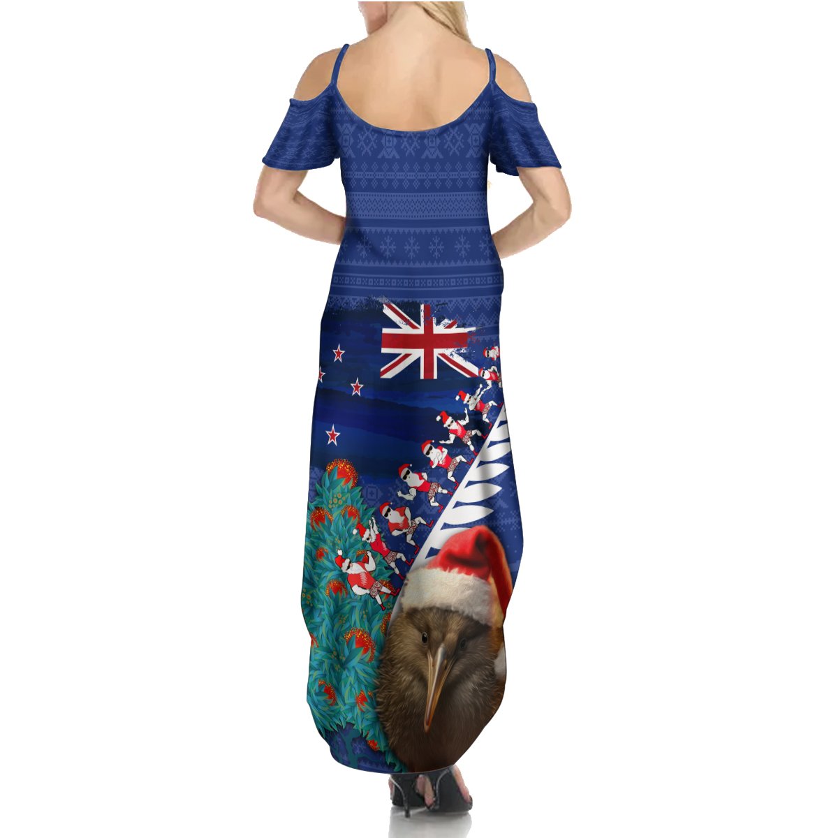 New Zealand Christmas Summer Maxi Dress Kiwi Bird Santa and Silver Fern Funny Haka Dance LT03 - Polynesian Pride