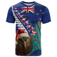 New Zealand Christmas T Shirt Kiwi Bird Santa and Silver Fern Funny Haka Dance LT03 Blue - Polynesian Pride