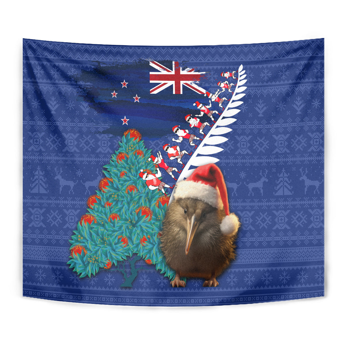 New Zealand Christmas Tapestry Kiwi Bird Santa and Silver Fern Funny Haka Dance