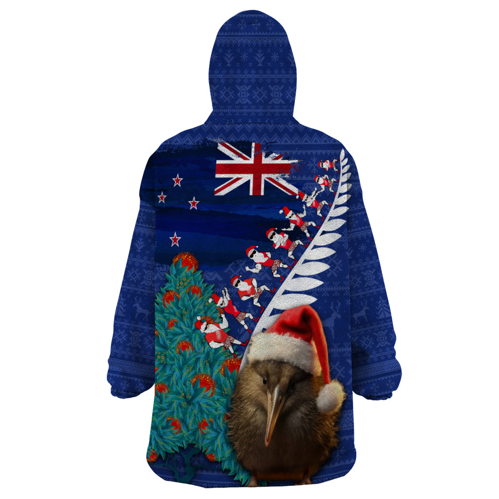 New Zealand Christmas Wearable Blanket Hoodie Kiwi Bird Santa and Silver Fern Funny Haka Dance LT03 - Polynesian Pride