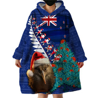 New Zealand Christmas Wearable Blanket Hoodie Kiwi Bird Santa and Silver Fern Funny Haka Dance LT03 - Polynesian Pride