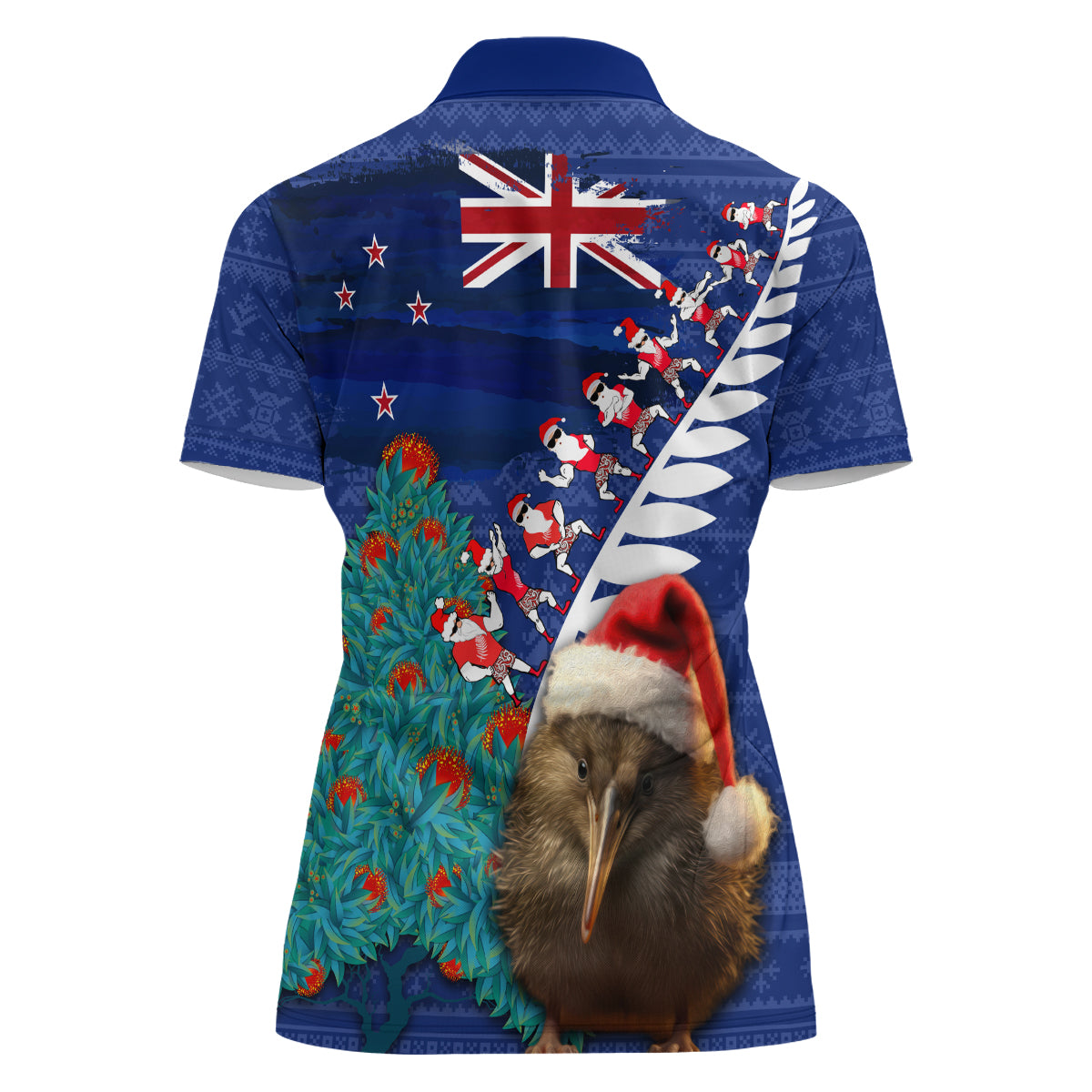 New Zealand Christmas Women Polo Shirt Kiwi Bird Santa and Silver Fern Funny Haka Dance LT03 - Polynesian Pride