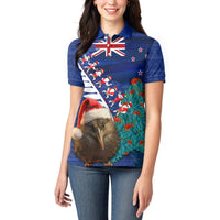 New Zealand Christmas Women Polo Shirt Kiwi Bird Santa and Silver Fern Funny Haka Dance LT03 - Polynesian Pride