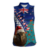 New Zealand Christmas Women Sleeveless Polo Shirt Kiwi Bird Santa and Silver Fern Funny Haka Dance LT03 Female Blue - Polynesian Pride