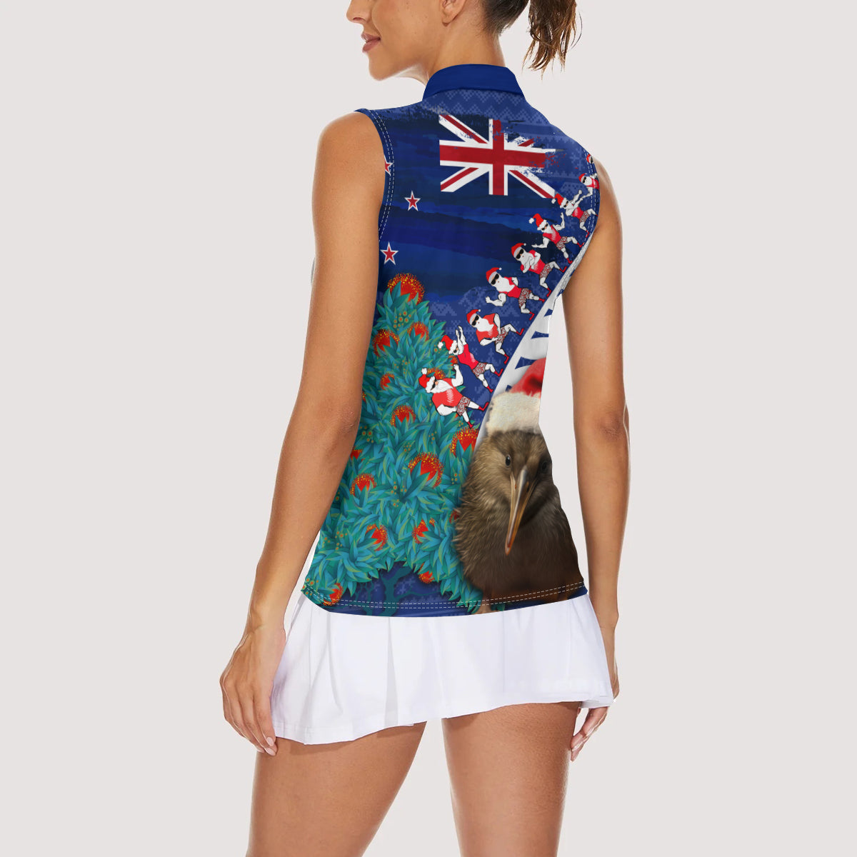 New Zealand Christmas Women Sleeveless Polo Shirt Kiwi Bird Santa and Silver Fern Funny Haka Dance LT03 - Polynesian Pride