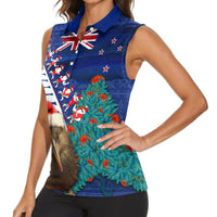 New Zealand Christmas Women Sleeveless Polo Shirt Kiwi Bird Santa and Silver Fern Funny Haka Dance LT03 - Polynesian Pride