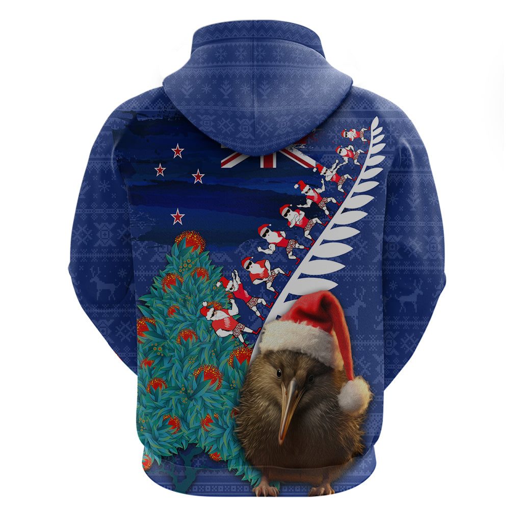 New Zealand Christmas Zip Hoodie Kiwi Bird Santa and Silver Fern Funny Haka Dance LT03 - Polynesian Pride