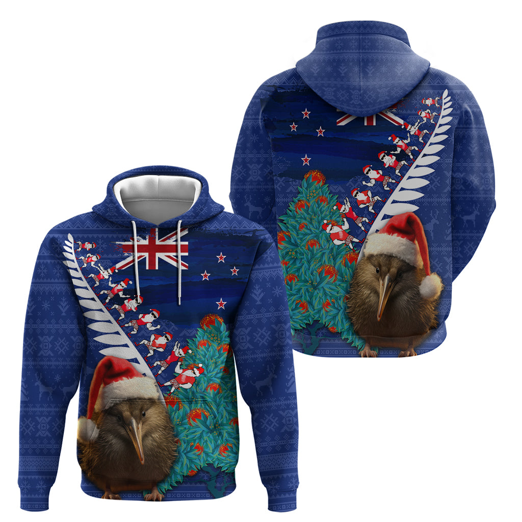New Zealand Christmas Zip Hoodie Kiwi Bird Santa and Silver Fern Funny Haka Dance LT03 - Polynesian Pride