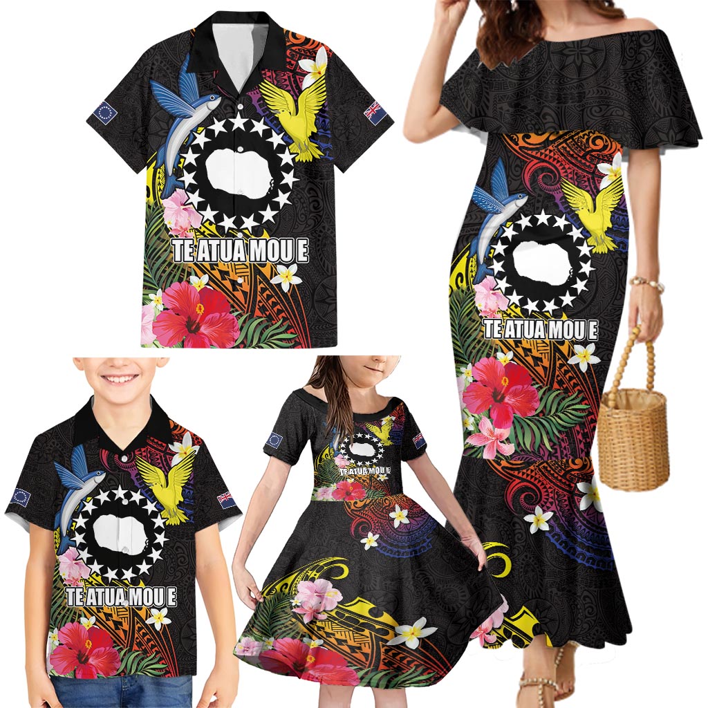 Cook Islands Independence Day Family Matching Mermaid Dress and Hawaiian Shirt Maroro and Kakaia with Hibiscus Flower Polynesian Pattern LT03 - Polynesian Pride