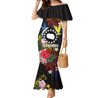 Cook Islands Independence Day Family Matching Mermaid Dress and Hawaiian Shirt Maroro and Kakaia with Hibiscus Flower Polynesian Pattern LT03 Mom's Dress Black - Polynesian Pride