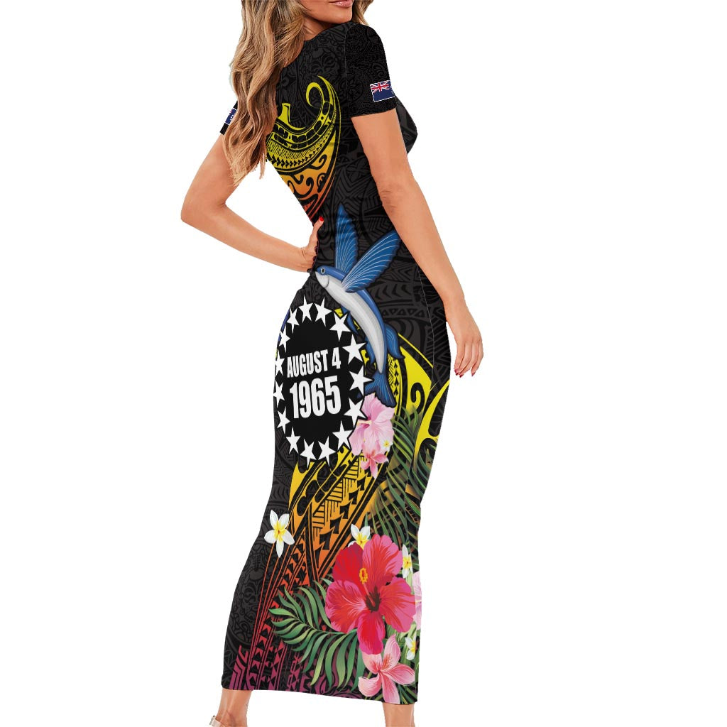 Cook Islands Independence Day Family Matching Short Sleeve Bodycon Dress and Hawaiian Shirt Maroro and Kakaia with Hibiscus Flower Polynesian Pattern LT03 - Polynesian Pride