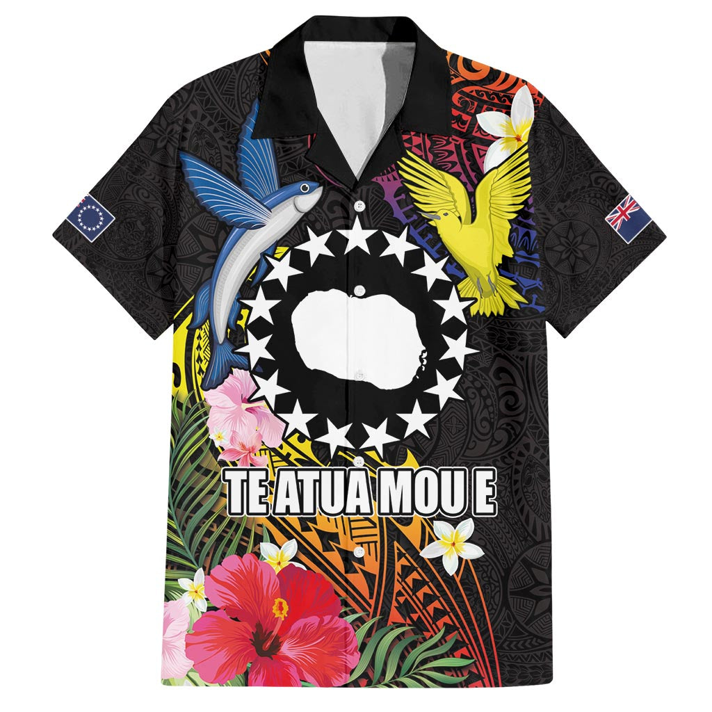 Cook Islands Independence Day Family Matching Summer Maxi Dress and Hawaiian Shirt Maroro and Kakaia with Hibiscus Flower Polynesian Pattern LT03 Dad's Shirt - Short Sleeve Black - Polynesian Pride