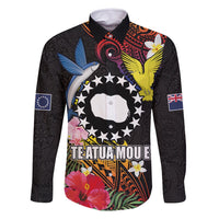 Cook Islands Independence Day Family Matching Summer Maxi Dress and Hawaiian Shirt Maroro and Kakaia with Hibiscus Flower Polynesian Pattern LT03 Dad's Shirt - Long Sleeve Black - Polynesian Pride