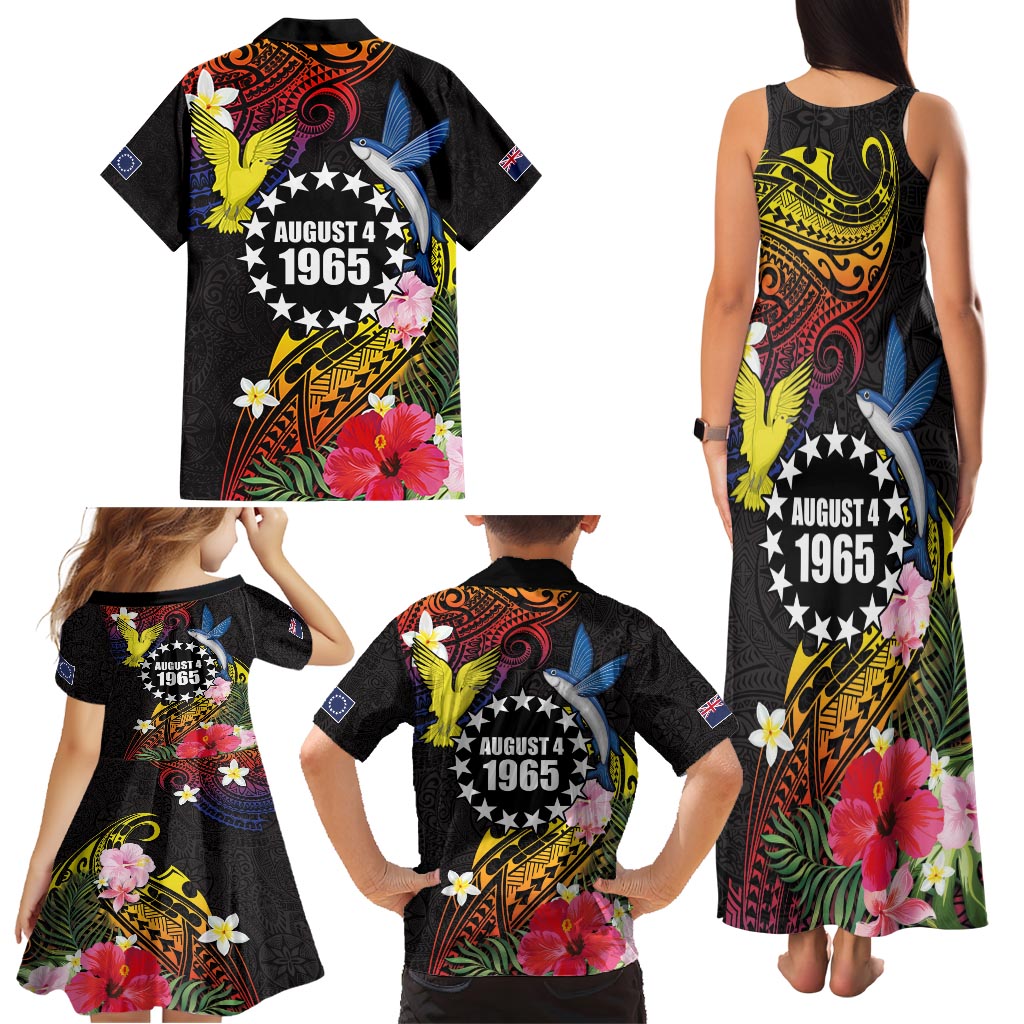 Cook Islands Independence Day Family Matching Tank Maxi Dress and Hawaiian Shirt Maroro and Kakaia with Hibiscus Flower Polynesian Pattern LT03 - Polynesian Pride
