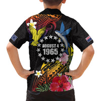 Cook Islands Independence Day Kid Hawaiian Shirt Maroro and Kakaia with Hibiscus Flower Polynesian Pattern