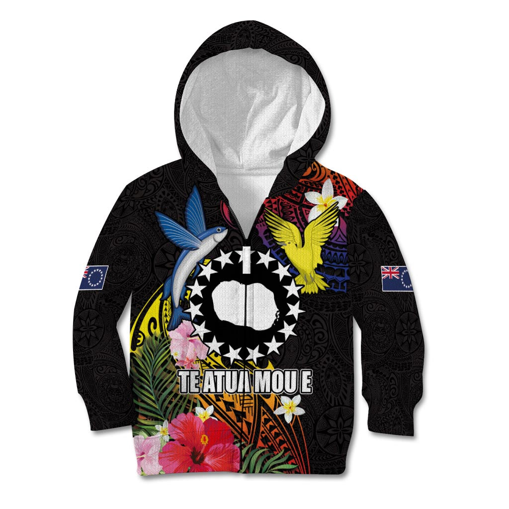 Cook Islands Independence Day Kid Hoodie Maroro and Kakaia with Hibiscus Flower Polynesian Pattern