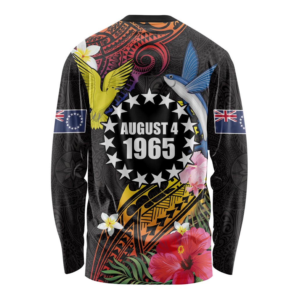 Cook Islands Independence Day Long Sleeve Shirt Maroro and Kakaia with Hibiscus Flower Polynesian Pattern LT03 - Polynesian Pride