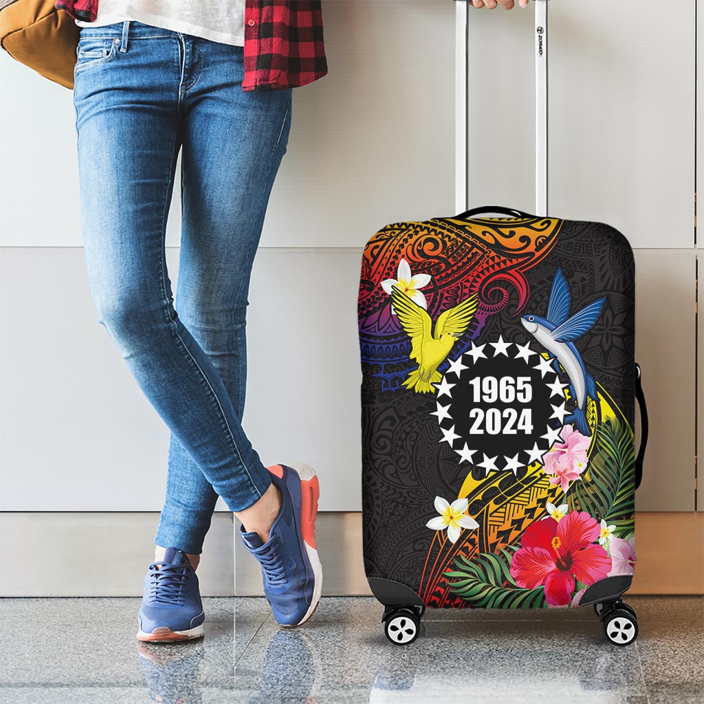 Cook Islands Independence Day Luggage Cover Maroro and Kakaia with Hibiscus Flower Polynesian Pattern LT03 - Polynesian Pride