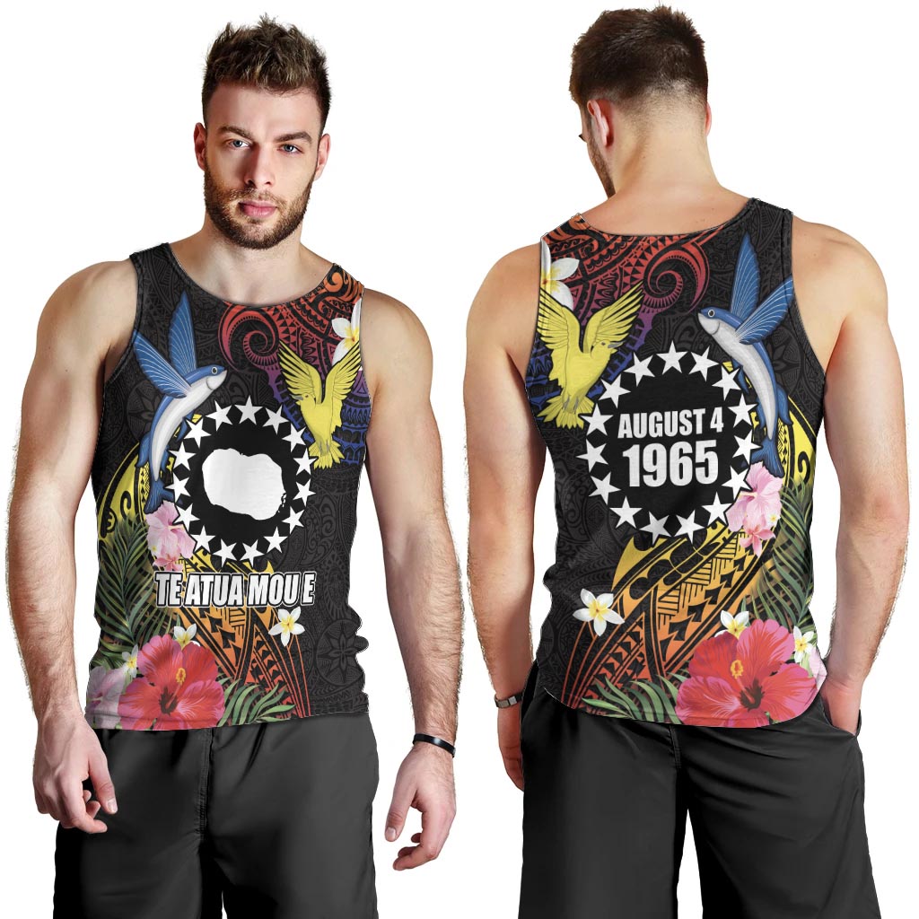Cook Islands Independence Day Men Tank Top Maroro and Kakaia with Hibiscus Flower Polynesian Pattern LT03 - Polynesian Pride
