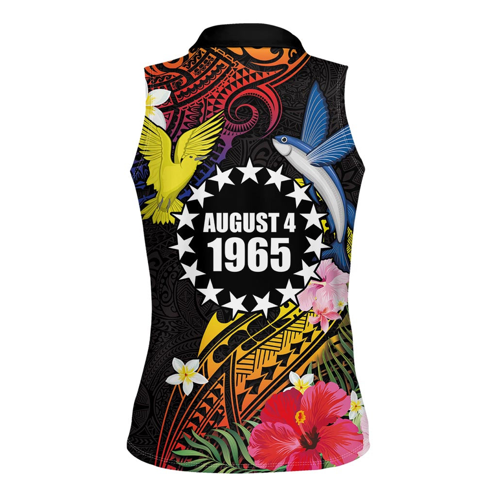 Cook Islands Independence Day Women Sleeveless Polo Shirt Maroro and Kakaia with Hibiscus Flower Polynesian Pattern
