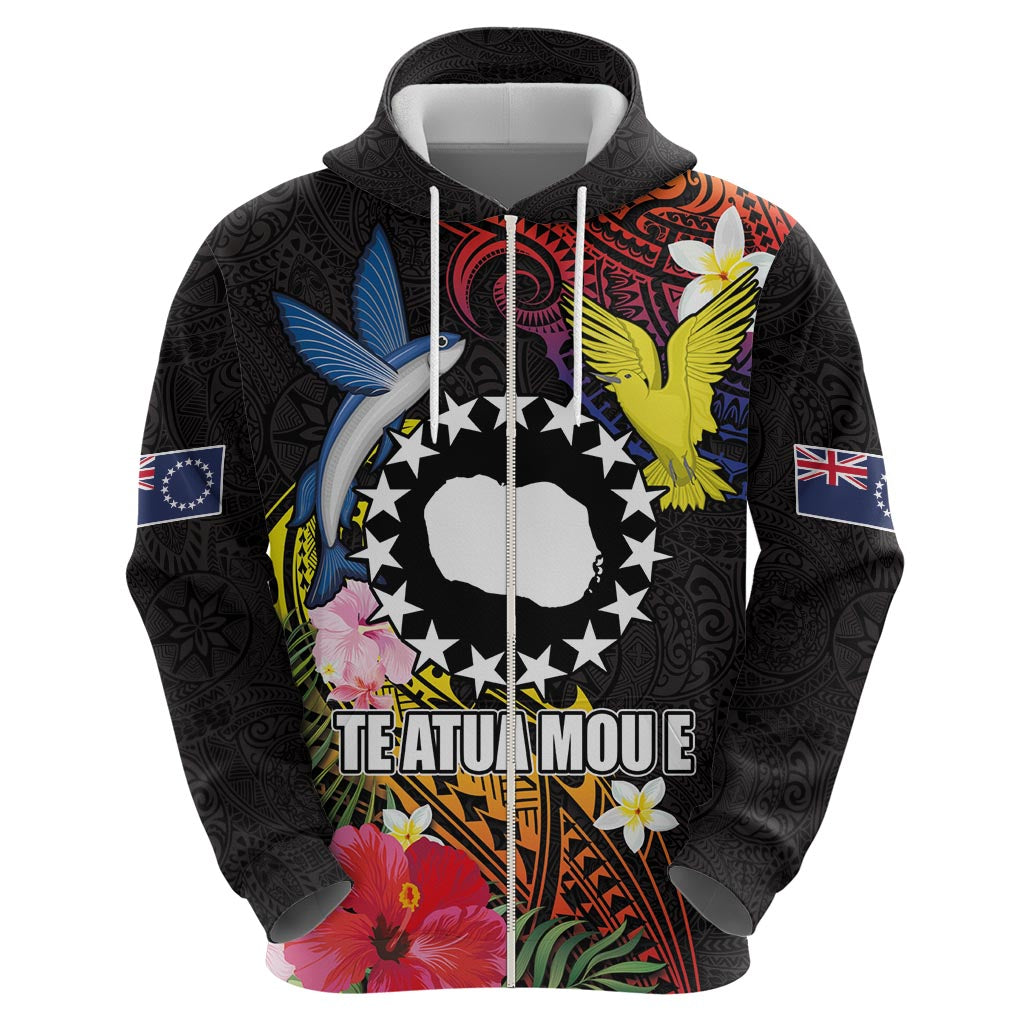 Cook Islands Independence Day Zip Hoodie Maroro and Kakaia with Hibiscus Flower Polynesian Pattern LT03 - Polynesian Pride
