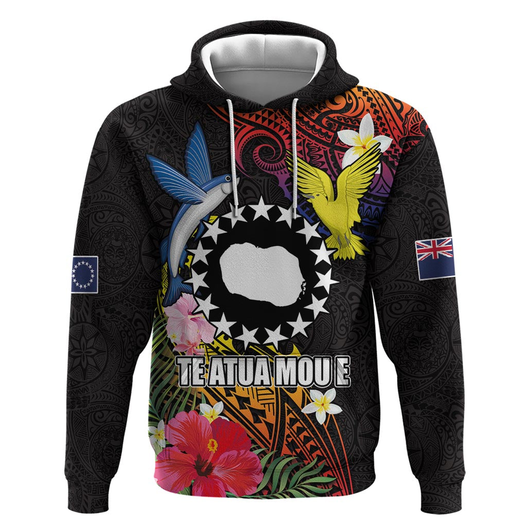 Cook Islands Independence Day Zip Hoodie Maroro and Kakaia with Hibiscus Flower Polynesian Pattern LT03 Pullover Hoodie Black - Polynesian Pride