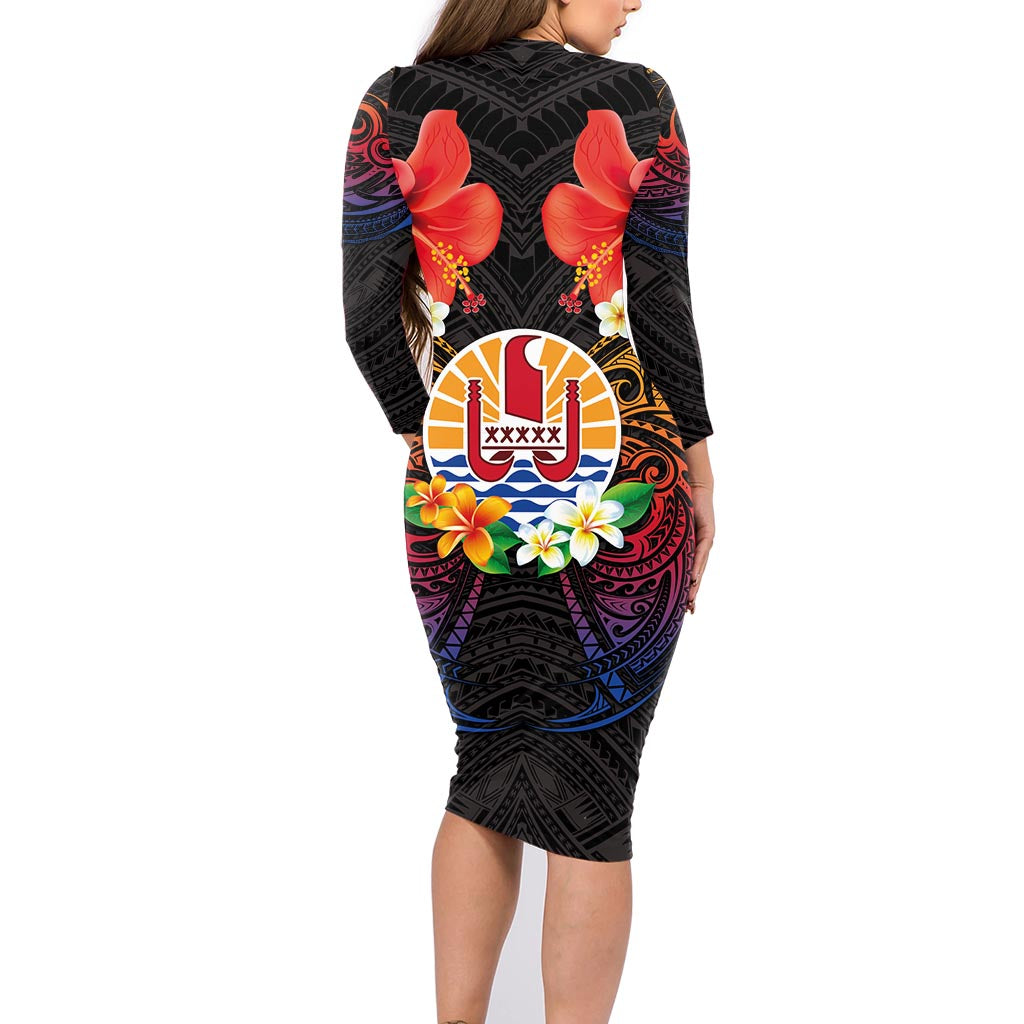 French Polynesia Bastille Day Family Matching Long Sleeve Bodycon Dress and Hawaiian Shirt Tiare Flower and National Seal Polynesian Pattern LT03 - Polynesian Pride