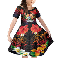 French Polynesia Bastille Day Family Matching Mermaid Dress and Hawaiian Shirt Tiare Flower and National Seal Polynesian Pattern LT03 Daughter's Dress Black - Polynesian Pride