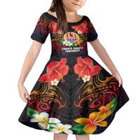 French Polynesia Bastille Day Family Matching Off The Shoulder Long Sleeve Dress and Hawaiian Shirt Tiare Flower and National Seal Polynesian Pattern LT03 Daughter's Dress Black - Polynesian Pride