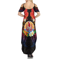 French Polynesia Bastille Day Family Matching Summer Maxi Dress and Hawaiian Shirt Tiare Flower and National Seal Polynesian Pattern