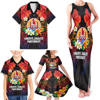 French Polynesia Bastille Day Family Matching Tank Maxi Dress and Hawaiian Shirt Tiare Flower and National Seal Polynesian Pattern LT03 - Polynesian Pride