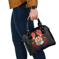 French Polynesia Bastille Day Shoulder Handbag Tiare Flower and National Seal Polynesian Pattern