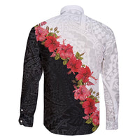 Hawaii Red Hibiscus Flowers Family Matching Off Shoulder Short Dress and Hawaiian Shirt Polynesian Pattern With Half Black White Version