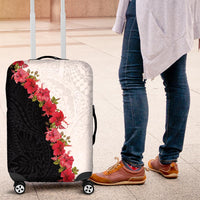 Hawaii Red Hibiscus Flowers Luggage Cover Polynesian Pattern With Half Black White Version