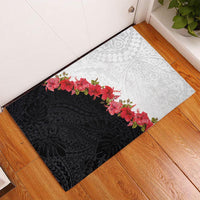 Hawaii Red Hibiscus Flowers Rubber Doormat Polynesian Pattern With Half Black White Version