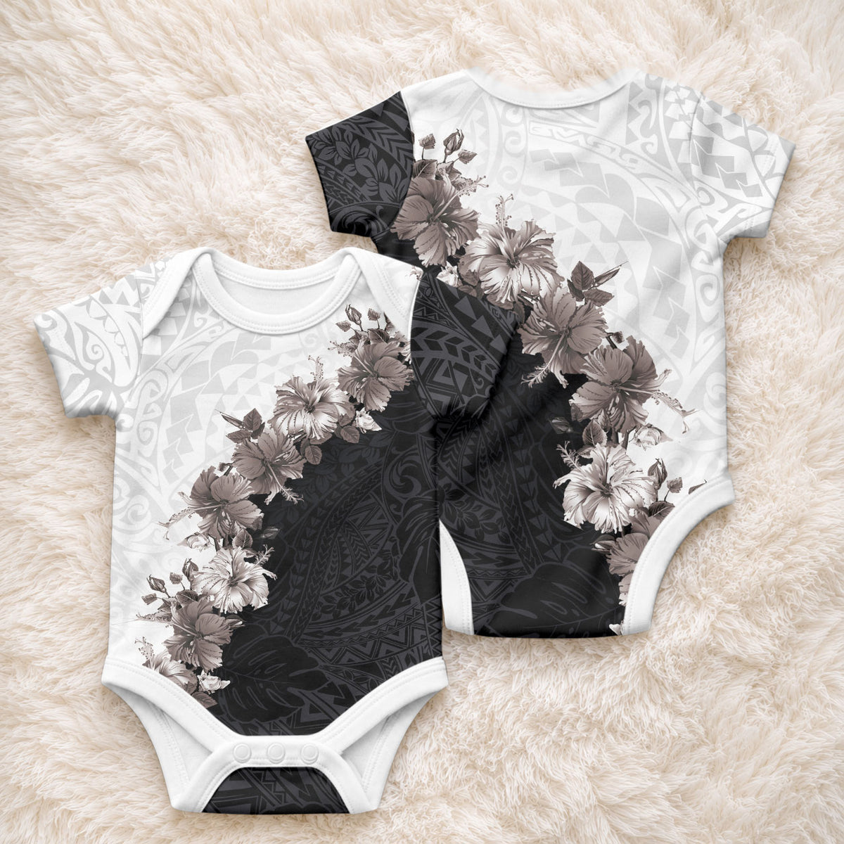 Hawaii Grayscale Hibiscus Flowers Baby Onesie
