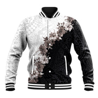 Hawaii Grayscale Hibiscus Flowers Baseball Jacket Polynesian Pattern With Half Black White Version