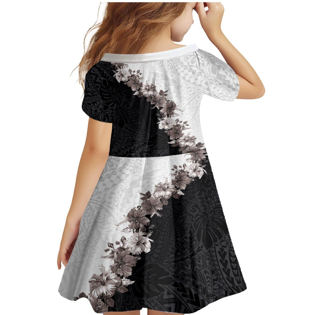 Hawaii Grayscale Hibiscus Flowers Family Matching Mermaid Dress and Hawaiian Shirt Polynesian Pattern With Half Black White Version