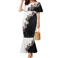 Hawaii Grayscale Hibiscus Flowers Family Matching Mermaid Dress and Hawaiian Shirt Polynesian Pattern With Half Black White Version