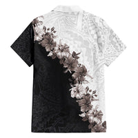 Hawaii Grayscale Hibiscus Flowers Family Matching Short Sleeve Bodycon Dress and Hawaiian Shirt Polynesian Pattern With Half Black White Version LT03 - Polynesian Pride