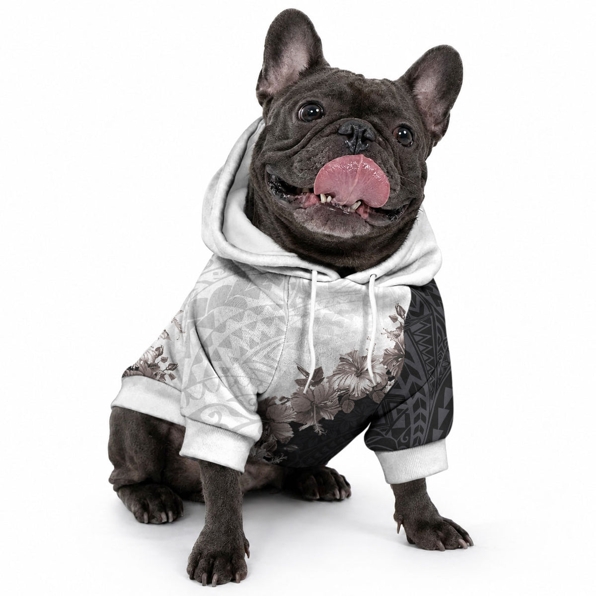 Hawaii Grayscale Hibiscus Flowers Pet Hoodie LT03 - Polynesian Pride