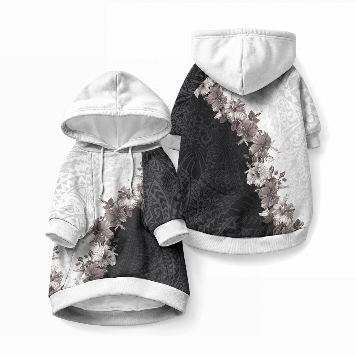 Hawaii Grayscale Hibiscus Flowers Pet Hoodie LT03 Pullover Black - Polynesian Pride